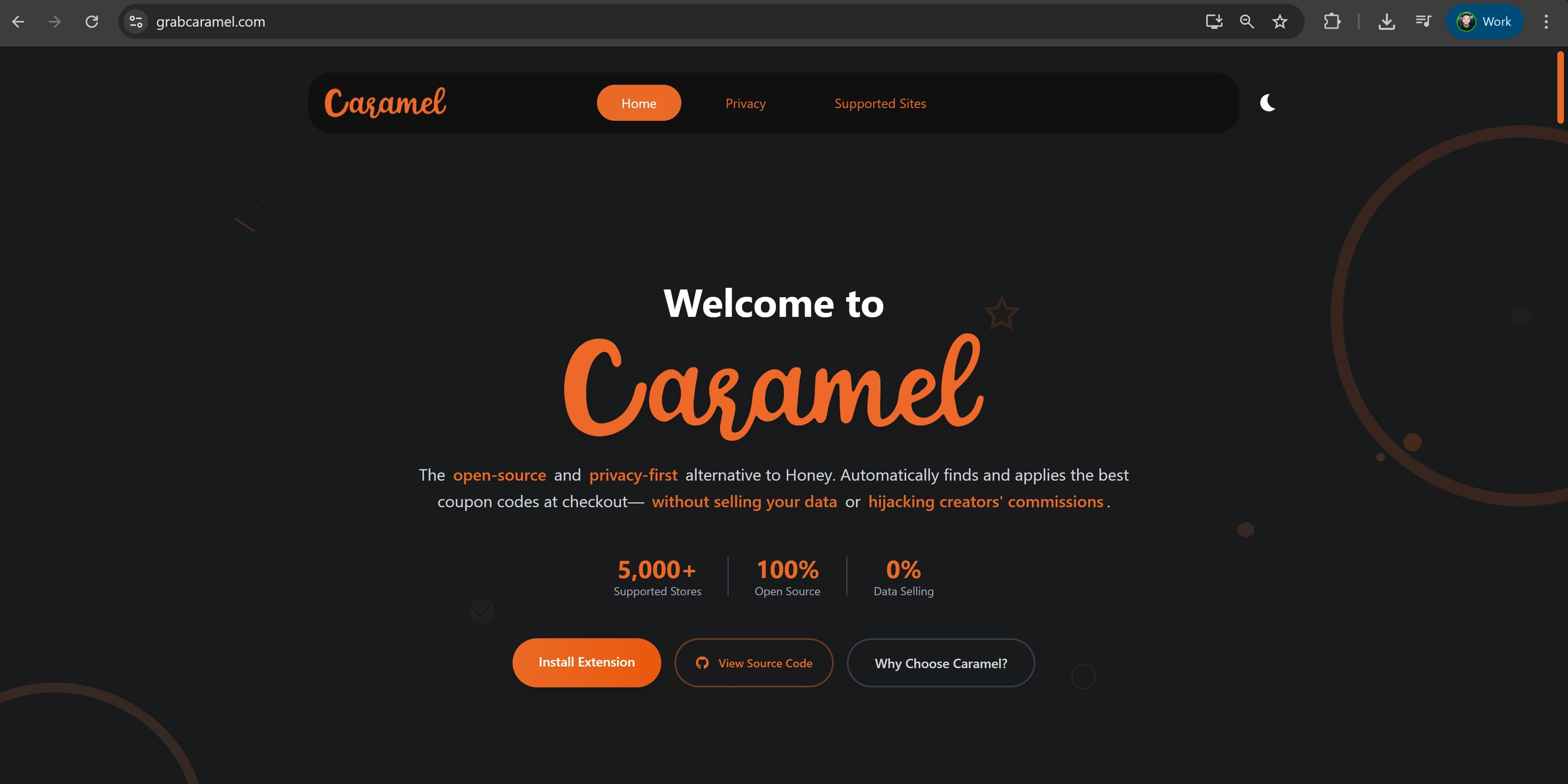 The Caramel landing page at grabcaramel.com