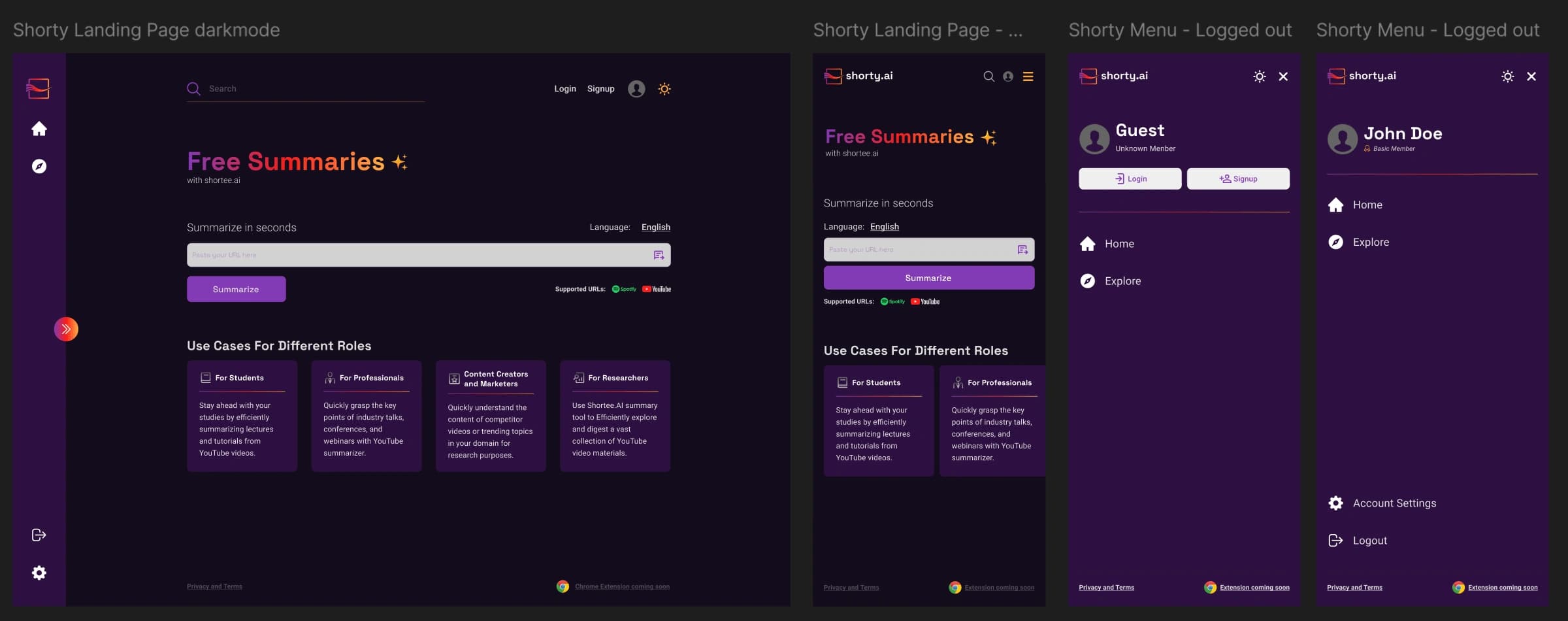 A set of Shorty screens laid out in Figma